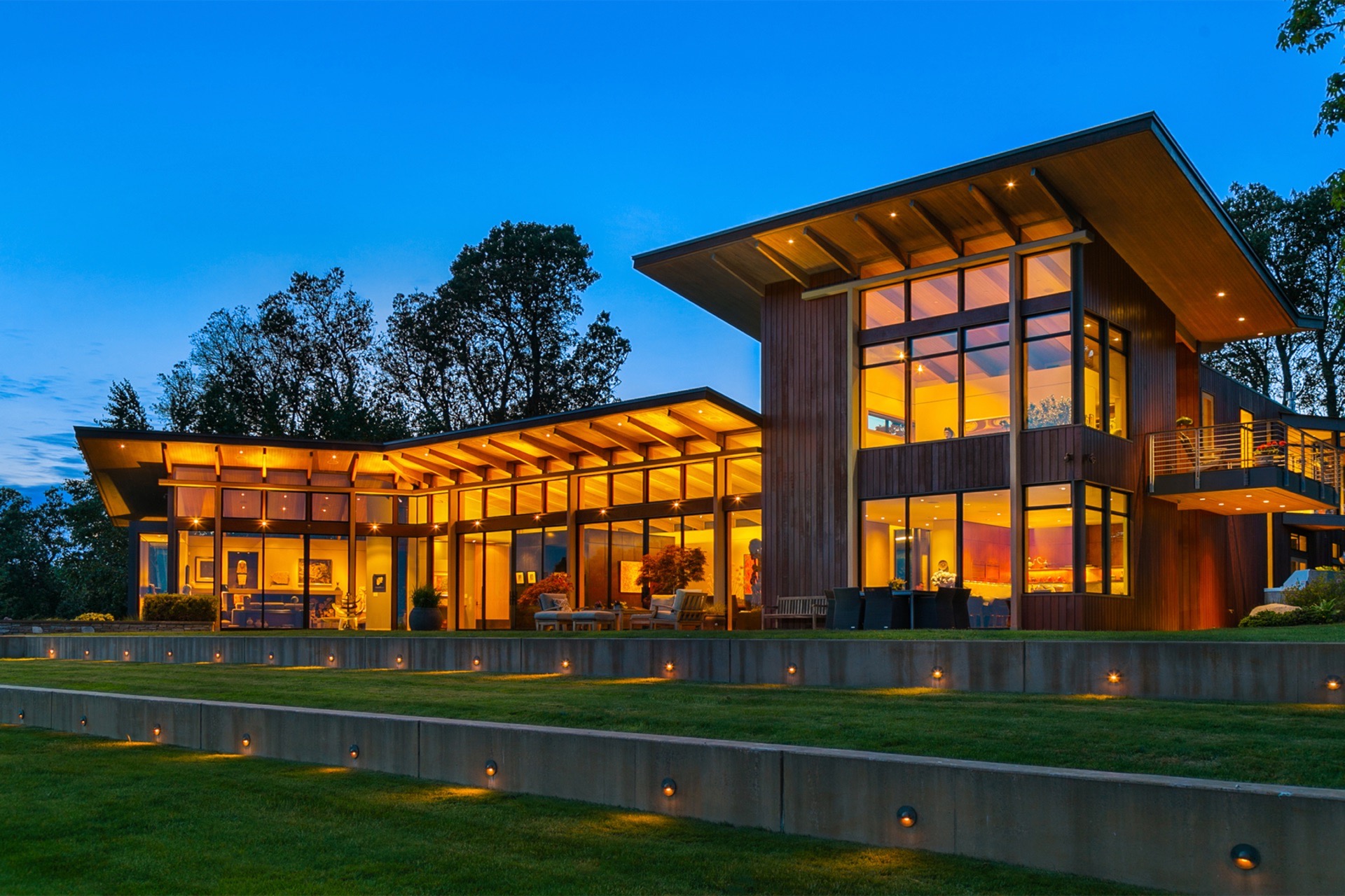 Contemporary Pacific Northwest home surrounded by trees