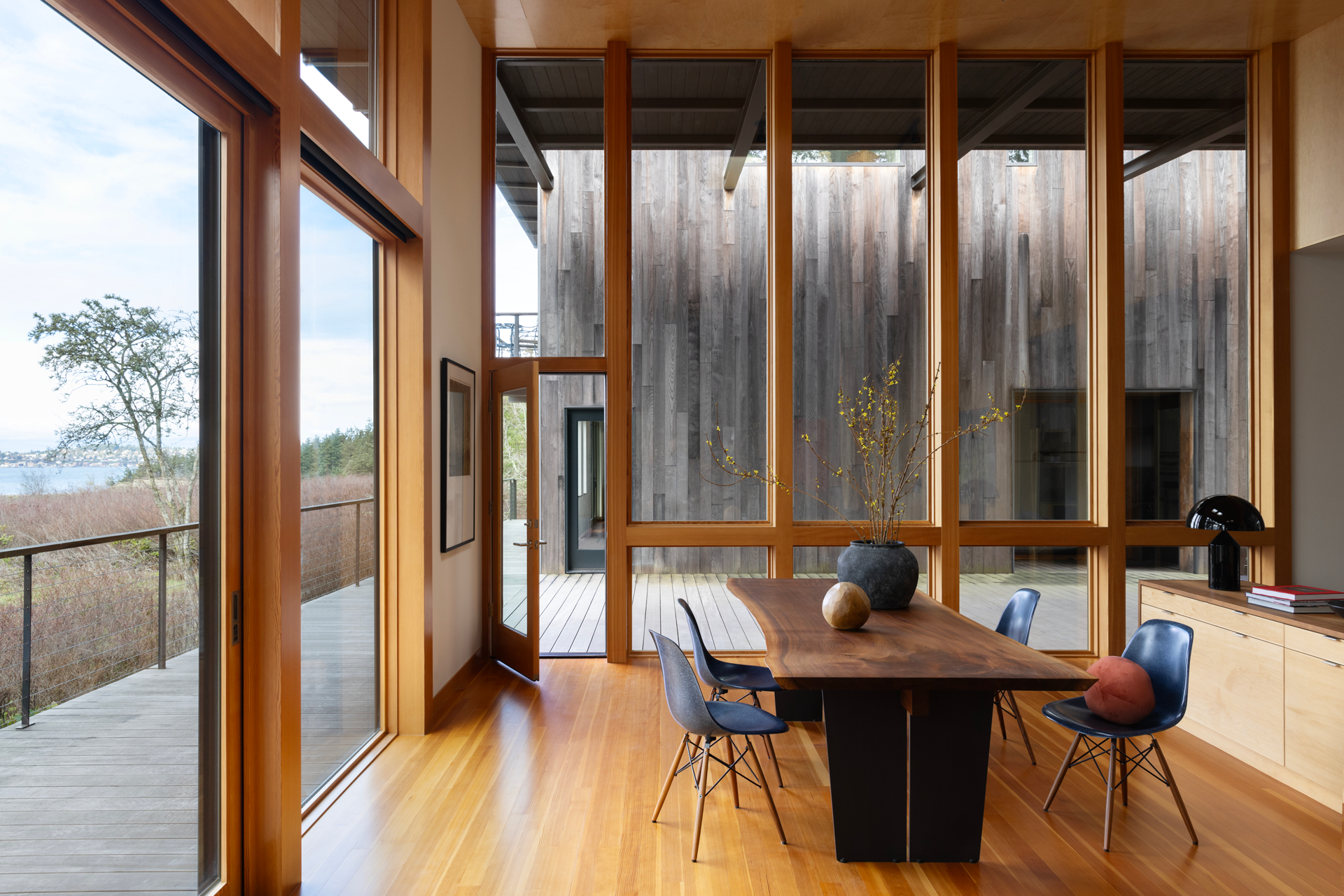 Warm wood dining and living space on Marrowstone Island